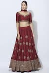 Buy_Esha Koul_Maroon Silk Sweetheart Neck Bridal Lehenga Set _at_Aza_Fashions