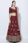 Esha Koul_Maroon Silk Sweetheart Neck Bridal Lehenga Set _Online_at_Aza_Fashions