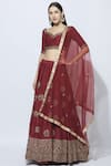 Buy_Esha Koul_Maroon Silk Sweetheart Neck Bridal Lehenga Set _Online_at_Aza_Fashions