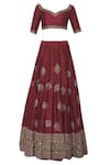 Shop_Esha Koul_Maroon Silk Sweetheart Neck Bridal Lehenga Set _Online_at_Aza_Fashions