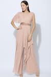 Buy_Nidhika Shekhar_Pink Georgette V-shaped Overlay Jumpsuit _at_Aza_Fashions