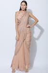 Buy_Nidhika Shekhar_Pink Silk V-shaped Pre-draped Embellished Saree _at_Aza_Fashions