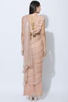 Shop_Nidhika Shekhar_Pink Silk V-shaped Pre-draped Embellished Saree _at_Aza_Fashions