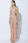 Buy_Nidhika Shekhar_Pink Silk V-shaped Pre-draped Embellished Saree _Online_at_Aza_Fashions