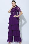 Buy_Nidhika Shekhar_Purple Silk Round Ruffle Jumpsuit _at_Aza_Fashions