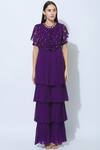 Shop_Nidhika Shekhar_Purple Silk Round Ruffle Jumpsuit _Online_at_Aza_Fashions