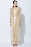 Nidhika Shekhar_Peach Silk Leaf-shaped Pre-draped Embroidered Saree Set _Online_at_Aza_Fashions