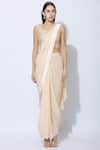Buy_Nidhika Shekhar_Peach Silk Leaf-shaped Pre-draped Embroidered Saree Set _Online_at_Aza_Fashions