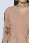 Shop_NIDHIKA SHEKHAR_Beige Silk V-shaped Asymmetric Kurta Set _Online_at_Aza_Fashions