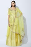 Nidhika Shekhar_Yellow Georgette Round Chanderi Kurta Lehenga Set _Online_at_Aza_Fashions