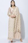 Buy_NIDHIKA SHEKHAR_Peach Silk, Georgette, Shantoon Lining Pre-draped Embellished Anarkali _at_Aza_Fashions