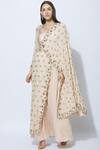 NIDHIKA SHEKHAR_Peach Silk, Georgette, Shantoon Lining Pre-draped Embellished Anarkali _Online_at_Aza_Fashions