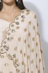 NIDHIKA SHEKHAR_Peach Silk, Georgette, Shantoon Lining Pre-draped Embellished Anarkali _at_Aza_Fashions