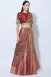 NIDHIKA SHEKHAR_Red Silk Round Draped Embroidered Lehenga Set _Online_at_Aza_Fashions