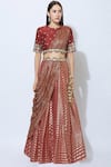Buy_NIDHIKA SHEKHAR_Red Silk Round Draped Embroidered Lehenga Set _Online_at_Aza_Fashions