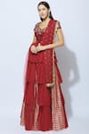 Buy_Nidhika Shekhar_Red Silk Leaf-shaped Embroidered Kurta Lehenga Set _at_Aza_Fashions