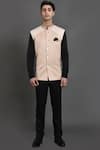 Buy_Seirra Thakur_Beige Linen Satin Nehru Jacket_at_Aza_Fashions