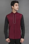 Seirra Thakur_Maroon Santoon Embroidered Nehru Jacket _Online_at_Aza_Fashions