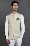 Seirra Thakur_Green Santoon Textured Nehru Jacket _Online_at_Aza_Fashions