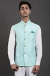 Seirra Thakur_Blue Raw Silk Button Front Nehru Jacket _Online_at_Aza_Fashions