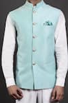 Buy_Seirra Thakur_Blue Raw Silk Button Front Nehru Jacket _Online_at_Aza_Fashions