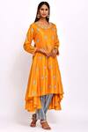 Buy_Swati Vijaivargie_Yellow Silk Round High Low Kurta Set _at_Aza_Fashions