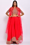 Buy_Swati Vijaivargie_Red Silk Round Jacket Lehenga Set _at_Aza_Fashions