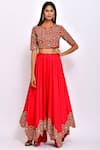 Shop_Swati Vijaivargie_Red Silk Round Jacket Lehenga Set _Online_at_Aza_Fashions