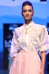 Shop_Archana Rao_Off White Organza Shirt Collar Ruffled Skirt Set  _at_Aza_Fashions