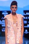 Shop_Archana Rao_Pink Satin Dress V-shapedjacket Notch Lapel Embroidered Jacket With  _at_Aza_Fashions