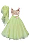 Shop Fayon Kids Green Cotton, Organza Sequins, Cut Work Embroidered Lehenga Set at Aza Fashions Shop_Fayon Kids_Green Cotton, Organza Sequins, Cut Work Embroidered Lehenga Set _at_Aza_Fashions