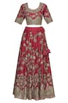 Buy_Prama By Pratima Pandey_Red Silk Chanderi Round Lehenga Set _Online_at_Aza_Fashions