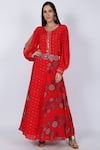 Shop_Natasha J_Red Crepe Round Printed Skirt Set  _at_Aza_Fashions