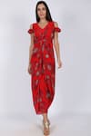 Buy_Natasha J_Red Crepe V Neck Printed Dhoti Style Jumpsuit  _at_Aza_Fashions