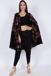 Buy_Natasha J_Black Crepe Round Printed Cape Dhoti Pant Set  _at_Aza_Fashions