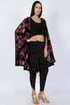 Natasha J_Black Crepe Round Printed Cape Dhoti Pant Set  _Online_at_Aza_Fashions