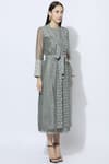 Arcvsh by Pallavi Singh_Grey Linen Jumpsuit Round Jacket Notch Lapel With _Online_at_Aza_Fashions