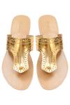 Shop_Aprajita Toor_Beige Cutwork T-strap Flats_at_Aza_Fashions
