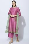 Buy_Neeta Bhargava_Pink Silk, Cotton, Organza Round Hand Painted Kurta Set _at_Aza_Fashions