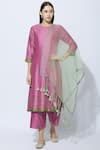 Neeta Bhargava_Pink Silk, Cotton, Organza Round Hand Painted Kurta Set _Online_at_Aza_Fashions