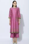 Buy_Neeta Bhargava_Pink Silk, Cotton, Organza Round Hand Painted Kurta Set _Online_at_Aza_Fashions