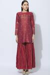 Buy_Neeta Bhargava_Red Cotton Round Silk Hand Painted Kurta Sharara Set  _Online_at_Aza_Fashions