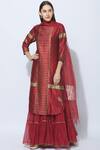 Buy_Neeta Bhargava_Red Cotton Silk Hand Painted Kurta Sharara Set_at_Aza_Fashions