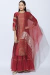 Neeta Bhargava_Red Cotton Round Silk Hand Painted Kurta Sharara Set  _Online_at_Aza_Fashions