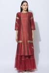 Buy_Neeta Bhargava_Red Cotton Silk Hand Painted Kurta Sharara Set_Online_at_Aza_Fashions