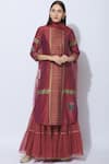 Buy_Neeta Bhargava_Red Cotton Round Silk Hand Painted Kurta Sharara Set  _at_Aza_Fashions