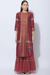 Buy_Neeta Bhargava_Red Cotton Round Silk Hand Painted Kurta Sharara Set  _Online_at_Aza_Fashions