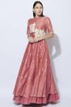 Buy_Neeta Bhargava_Peach Silk Stand Collar Kurta Lehenga Set _at_Aza_Fashions