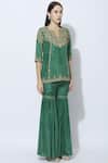 Samatvam By Anjali Bhaskar Green Dupion Silk, Shantoon Round Embroidered Kurta Sharara Set Online at Aza Fashions Samatvam By Anjali Bhaskar_Green Dupion Silk, Shantoon Round Embroidered Kurta Sharara Set _Online_at_Aza_Fashions