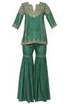 Buy Samatvam By Anjali Bhaskar Green Dupion Silk, Shantoon Round Embroidered Kurta Sharara Set Online at Aza Fashions Buy_Samatvam By Anjali Bhaskar_Green Dupion Silk, Shantoon Round Embroidered Kurta Sharara Set _Online_at_Aza_Fashions